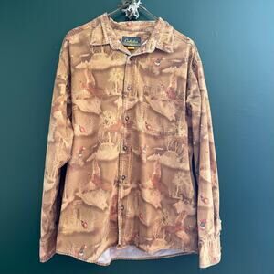 VTG 90s Cabelas Men’s Button Down Browns Hunting Pheasant Print XL VGUC